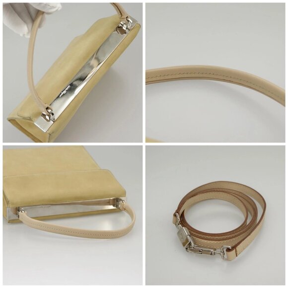 Salvatore Ferragamo Hand Bag Suede 2way Beige Silver Auth 102527 - Picture 16 of 16